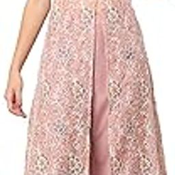 Embroidered Printed Organza Front Slit Tunic & Solid Silk Blend Palazzo Co-Ord Set for Women's|Mandarin Collar|Ladies Party Outfits Ethnic Summer Collection Stylish Fusion Wear-image-9