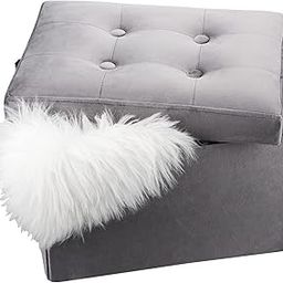 LINMAGCO Storage Ottoman Folding Foot Stool Velvet Foot Rest with Padded Modern Ottoman with Storage for Living Room Puppy Step Stool 17x13x11in(Gray)-image-56
