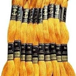 Cross Stich/Long Stich Embroidery Cotton Threads, 8 Mt Each Skeins, Dark Purple (Pack of 12) (Golden Yellow)-image-10