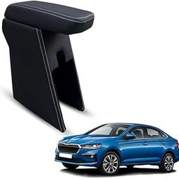 Carigiri Premium Finish Car Armrest with Storage Box And High Density Moulded Foam For Skoda Slavia (Black With White Seam,Nappa Leatherette)-image-41