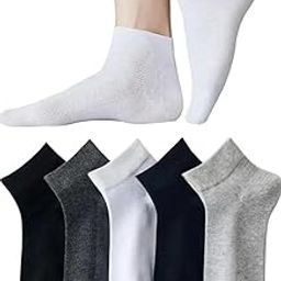 Men's Ankle Length Socks, Pack of 5, Cushioned Sole, Black, Grey, White-image-1