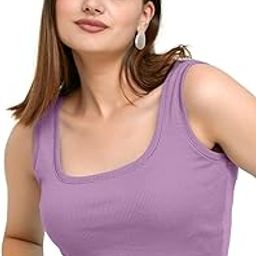 Women's Knitted Sleeveless Solid Square Neck Crop Tank Tops-image-50