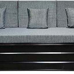 ROYAL BED MANUFACTURER Single Size 6X4 Metal Sofa Cum Bed with Hydraulic Storage - 3 Seater Grey Fabric (Matte Black Finish)-4