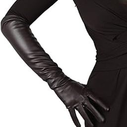 Women Long Gloves Faux Leather Over Elbow Length 20-inch PU Winter Warm Full Finger Gloves-26