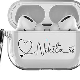Mitzvah Customized Transparent Clear Airpods Pro Case with Name Personalised Airpod Pro Cover with Keychain for Airpods Pro 1st and 2nd Generation (Airpods Pro 2, Heart Before Name-Black)-image-4