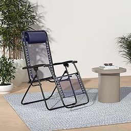 Amazon Basics Outdoor Textilene Adjustable Zero Gravity Folding Reclining Lounge Chair with Pillow (Blue) | Alloy Steel-image-20