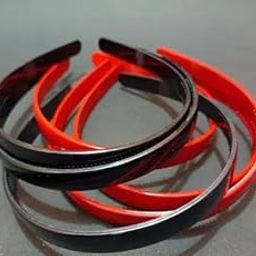 Glam Shopperz Plastic Headbands Set, Black and Red, 1 cm Wide, Pack of 10-image-44