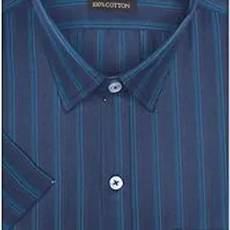 accox Men's Cotton Half Sleeves Dark Striped Regular Fit Formal Shirt for Men-picture-9
