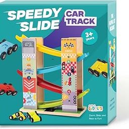 Cots and Cuddles Wooden Multilevel Ramp Race Track Set with 4 Cars, Smooth Racing Twister Track Toy for Kids, Multicolor, Fun and Engaging Play for Ages 3+-image-2