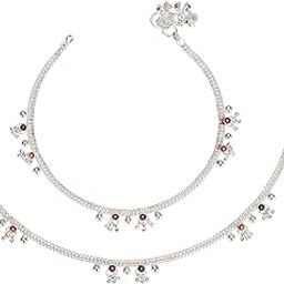 Indian Traditional Ethnic White Metal Anklet Pair Silver Bracelet For Women Payal Girls Kolusu Anklets Stylish Oxidised-image-75
