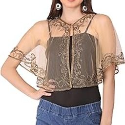 women ethnic poncho fancy open front sequin embellished short shrug bolero net crop jacket cape sleeves top cardigan for wedding-12