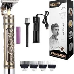 Hair Trimmer For Men, Professional Hair Clipper, Adjustable Blade Clipper, Hair Trimmer and Shaver,Retro Oil Head Close Cut Precise hair Golden color with fours different sizes of combs-22