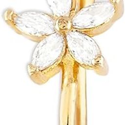 Gold Tone Cubic Zirconia Flower Contemporary Brass Clip On Nose Pin For Women-ZPFK19340-image-41
