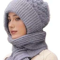 MASTANO Winter Cap for Women Woolen Cap with Muffler for Women, 2 in1 Winter Scarf Knitted Woolen Muffler for Women-image-91