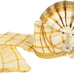 Men's Traditional Wedding Collection Tendulkar Handcrafted Safa (Pheta/Pagdi/Turban) for Wedding and Engagement (Off White, Free Size, Adjustable Velcro)-image-96
