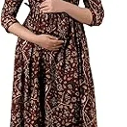 murli kurti Women's Cotton Floral Maternity Kurti Gown with Feeding Zips Comfortable A-Line Feeding Dress for Women Pregnancy Wear-picture-28