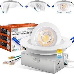 MW 3" Rotating Gimbal LED Downlight, Recessed Lights with Rotation and Junction Box, 5 CCT(2700K-5000K) Selectable, CRI 90+, 6W Eqv.35W, Dimmable, Watertight, ETL Certified,-18