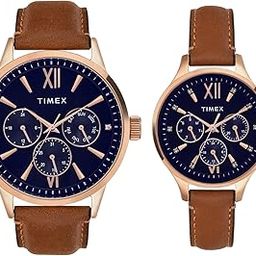 Leather Unisex Pairs Blue Round Multifunction Dial Analog Watch- Tw00Pr302-picture-13