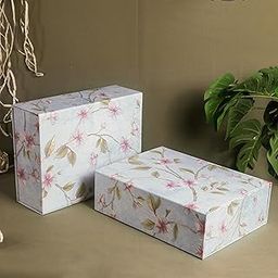 Art Street Foldable Cardboard Flowers Printed Hamper Gift Box Set of 3, Multipurpose Gift Hamper Box For Special Occasions, Birthday, Wedding Gift Packaging (Blue, 6x9 Inch)-image-102