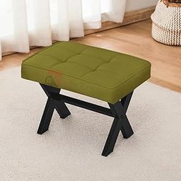 ObalTure Ottoman Foot Stool - Square Velvet Vanity Seat for Makeup Room, Living Room, Bedroom, Office - Modern Padded Small Chair With Foot Rest - Green-image-39
