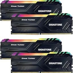 【RGB DDR4 RAM】GIGASTONE Game TURBO 64GB Kit (4x16GB) DDR4 3200MHz PC4-25600 CL16-18-18-40 Intel XMP 2.0 AMD Ryzen 1.35V UDIMM 288 Pin Unbuffered Non ECC High Performance Gaming Desktop Memory - Black-110