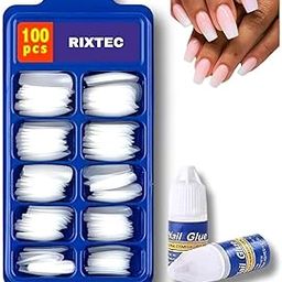 RIXTEC Professional DIY Transparent 100-Piece Artificial Nails Set - 100 White nail with 01 Nail Glue Combo - Nail Salon Quality-15