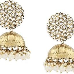 Antique Gold Tone Kundan Embellished Jhumki Earring For Women-ZPFK14763-3