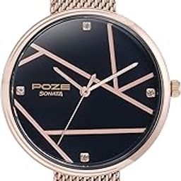 Sonata Poze Quartz Black Dial Rose Gold Metal Strap Analog Watch for Women-SP80088WM01-55
