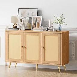 The DIQSHCET Natural Solid Wood Sideboard with 3 Doors and Round Knobs – Rustic Storage Cabinet for Dining Room, Living Room, or Entryway-image-5