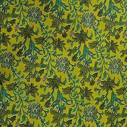 100% Cotton Dress Making Fabric Sanganeri Print Jaipuri Hand Block Printed Unstitched Dress Material for Women Blouse/Plazzo,Kurti/Lehenga/Saree/Piece Womens 43" Inches Width (Yellow 1, 2.5 Meter)-image-10