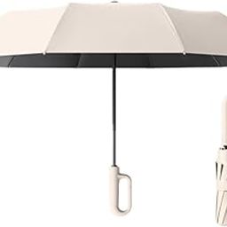 Umbrella with Carabiner Handle, Wind Proof Umbrellas For Rain, 46 Inch Portable Reverse Folding Umbrella, Car Umbrella for Women Men, 10 Ribs-image-9