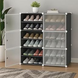 HOOBRO Portable Shoe Rack for Home With Door,Adjustable Plastic Shoe Rack for Bedroom/Outdoor Waterproof,Multi-Purpose Shoe Organizer,High-density PP Frame for Stability-image-44
