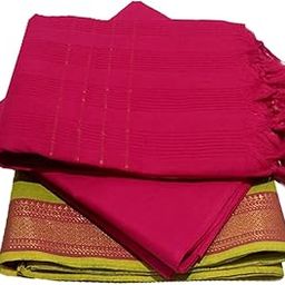 Anka's Mangalagiri Cotton Dress Material for Womens Unstitched Womens Salwar Suits Material| TOP | Bottom | Duppatta(Green with Pink)-25