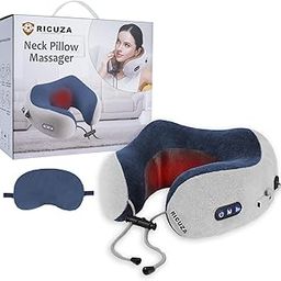 RICUZA Neck Pillow For Travel|Electric Cervical Neck Massager Memory Foam Pain Relief Pillow For Travel Kit,Airplane,Flight,Car,Home With Sleep Eye Mask,Navy,Standard-20