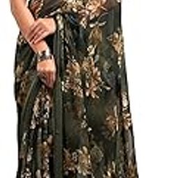 Women's Georgette Floral Printed Satin Stripe Saree with Unstitched Blouse Piece-image-8