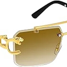 funglasses Rimless Rectangle Gold Frame Sunglasses for Men and Women-picture-14