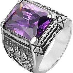 Men's Stainless Steel Vintage Cubic Zirconia Square Multi Color Stone Seal Ring-image-13