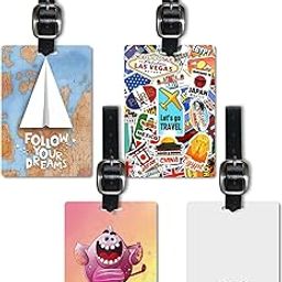 Lentikart 3D Lenticular Luggage Tag Set of 4 | Paper Plane + Stamp Sticker + Happy Monster + Hidden Bunny | Luggage/Bag/Travel ID Label Tags for Suitcase & School Bags-26