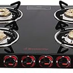 Butterfly Smart 4 Burner Glass Top Gas Stove | Manual Ignition | Scratch Resistant Toughened Glass | Brass Burners | Skid-proof Legs | 1 Year Manufacturer's Warranty | Black-image-54