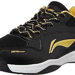 Li-Ning Ultra Power Non-Marking Badminton Shoe|Indoor Sports|Stability Heel, Prototypical Sole, Lightweight Shoe (Black/Gold,UK 12)-picture-1