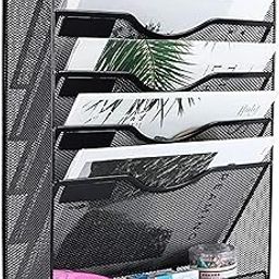 Hey Ghar Soap 5-Tier Mesh Wall File Organizer Rack – Vertical Metal Wall Mount Document Holder with Bottom Tray for Office, School & Home – Hanging Magazine Rack & Mail Sorter-3