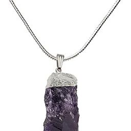 Amethyst Pendant Natural Crystal Stone Pendant Locket Pendant with Metal Chain for Reiki Healing and Crystal Healing Stone (Color : Purple & Silver)-image-97
