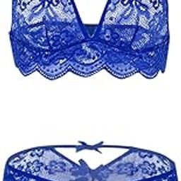 Women Fashion Flowers Lace Bow Wire Free Lingerie Two Piece Bikini Sets || Strappy Heart Shaped Bra and Panty-image-44
