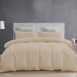 Brushed Microfiber Single Bed Duvet Cover Set/Comforter Cover/Rajai Cover/Blanket Cover (60"x90") Inch Quilt Cover Single Bed with Zipper & Pillow Cover - Beige-17