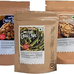 Evolve Combo Healthy Snacks for Kids, Adults | Gluten Free, High Protein, Fiber-Rich, Antioxidant, Vacuum Fried Snack | Okra Chips, Barley Chips, Cheese Foxnuts - Pack of 3 (60g Each)-image-20
