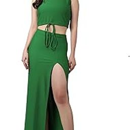 popwings Casual Solid Top and Skirt Co-Ord Set for Women | Stylish Western Co-Ord Set for Women | Crop Top and Long Slit Skirt Set for Women-picture-6