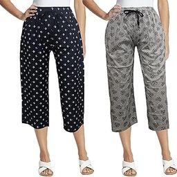 Brand Flex Women Printed Cotton Capri with Elastic & Drawstring Waist Combo of 2 Pack Free Size (28 to 36 Inch)-image-84