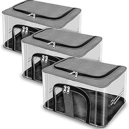 RYLAN 3 Pack Nylon 33 L PVC Transparent Moisture Proof Storage box for Clothes Under Bed Closet Wardrobe Organizer Bag for Clothes with Carry Handle (Grey, 44 x 31 x 24 cm)-image-37