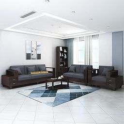 PRIYANSHU WOOD CRAFT Wood Sheesham Wood 6 Seater Sofa Set With 2 Drawer Storage | 3+2+1 Wooden Sofa Set Furniture For Living Room Home Office (Walnut Finish)-image-17