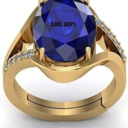 5.00 Ratti 4.00 Certified Original Blue Sapphire Gold Plated Ring Panchdhatu Adjustable Neelam Ring for Men & Women by Lab Certified-image-38
